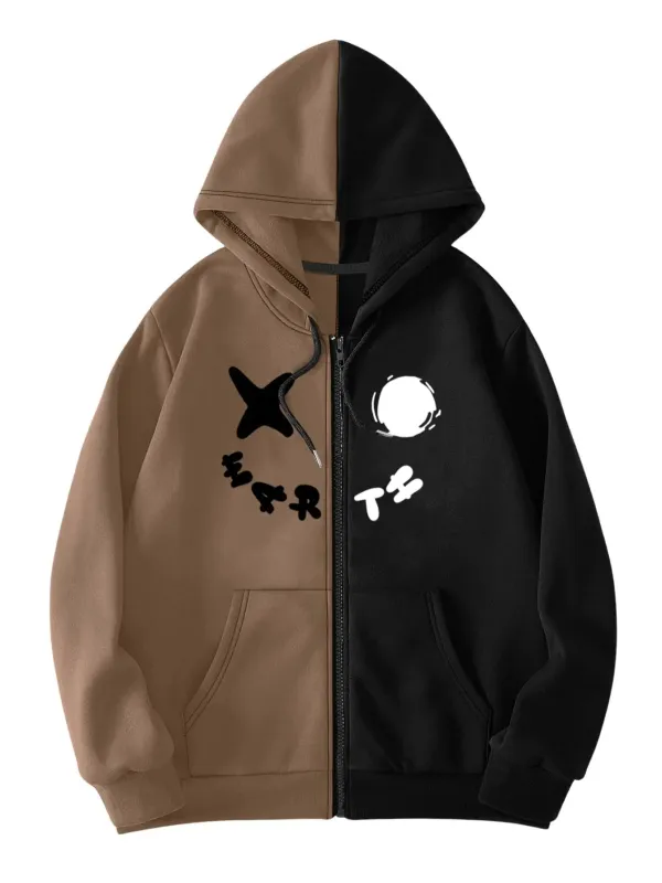 Mens Zip Up Hoodies Graphic Long Sleeve Pullover Hoodies Sweatshirt Western Streetwear Hoodies Deep Brown Large made by Zulily