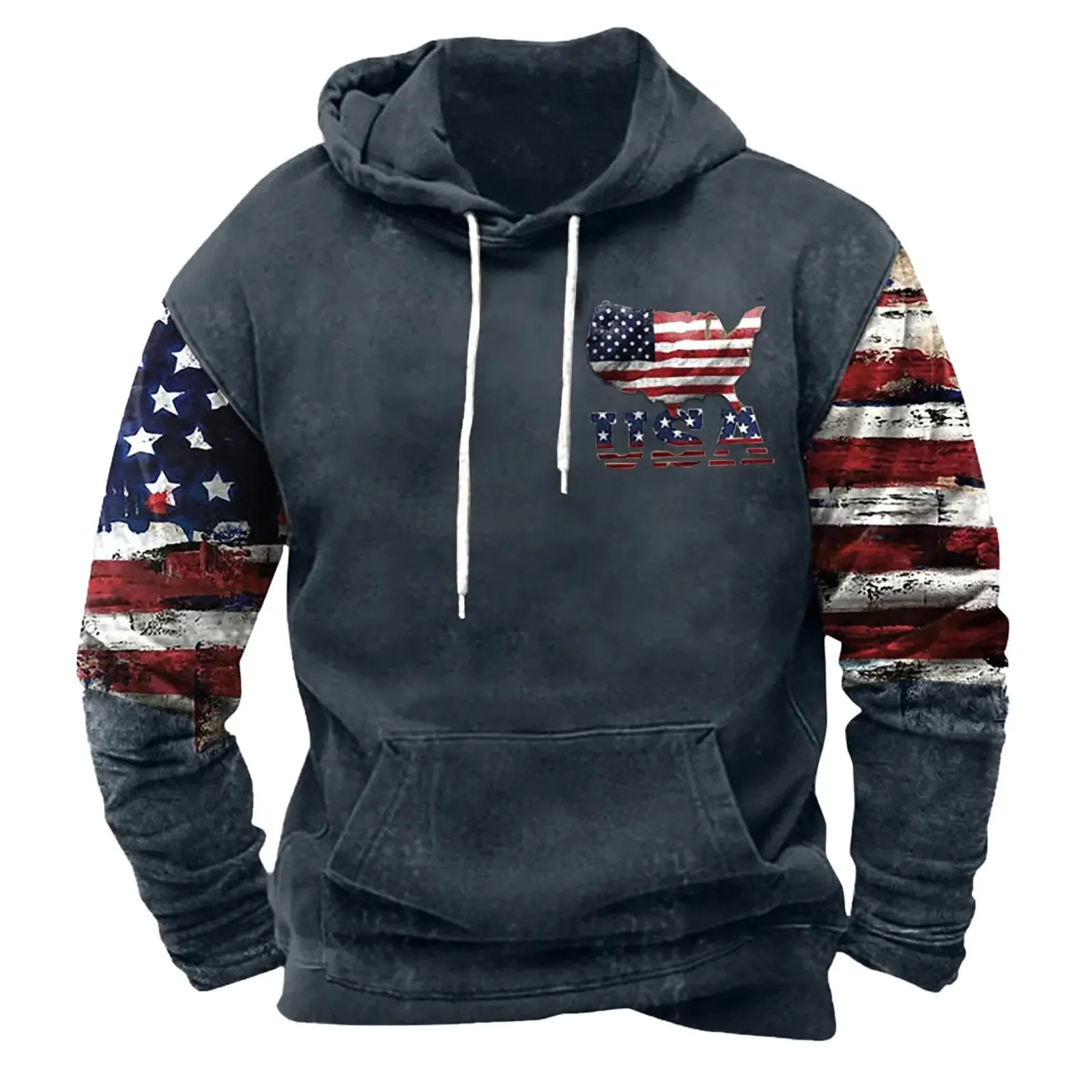 Patriotic Pullover: Men's Vintage USA Flag Hoodie sold by Zulily