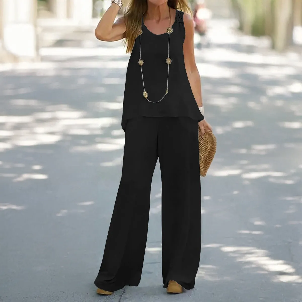 European and American Spring/Summer Casual Solid Color Vest and Pants Set sold by Zulily product image thumbnail 2