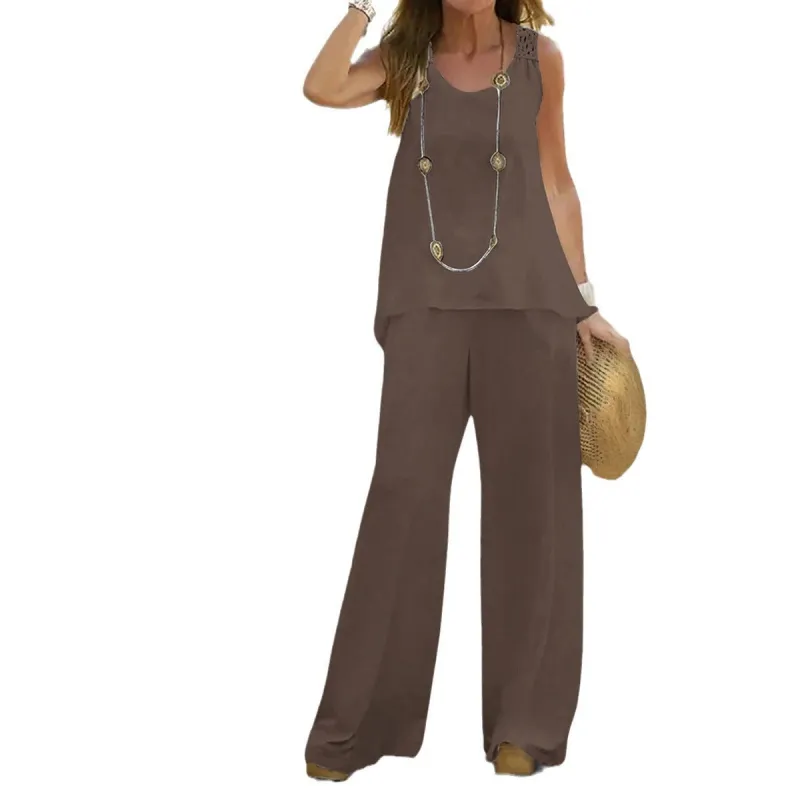 European and American Spring/Summer Casual Solid Color Vest and Pants Set made by Zulily