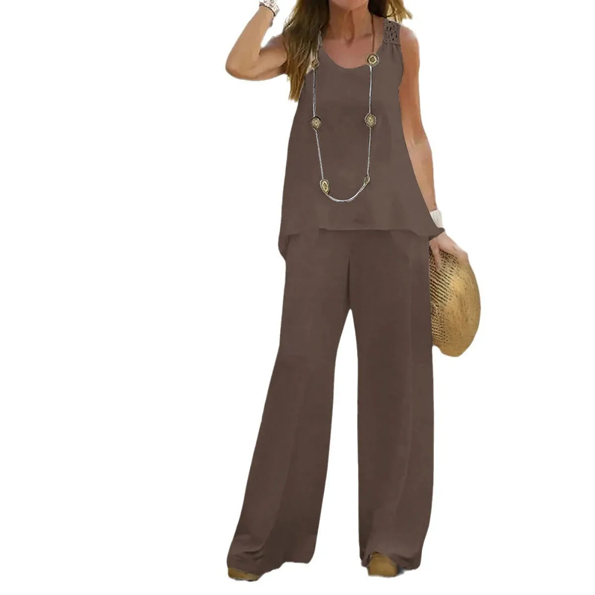 European and American Spring/Summer Casual Solid Color Vest and Pants Set sold by Zulily