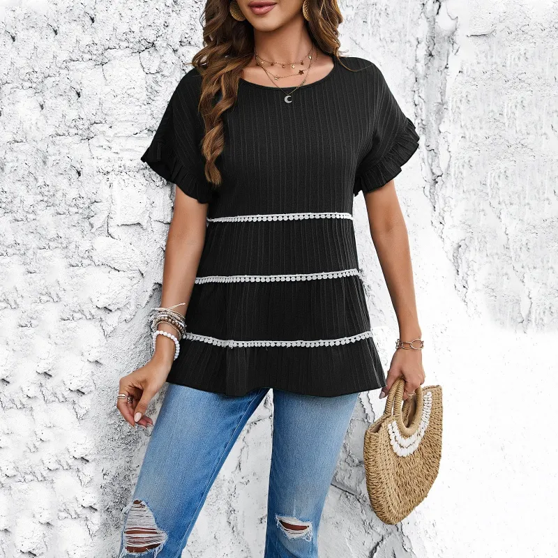 Spring and Summer Foreign Trade Casual Loose Short Sleeved Top made by Zulily