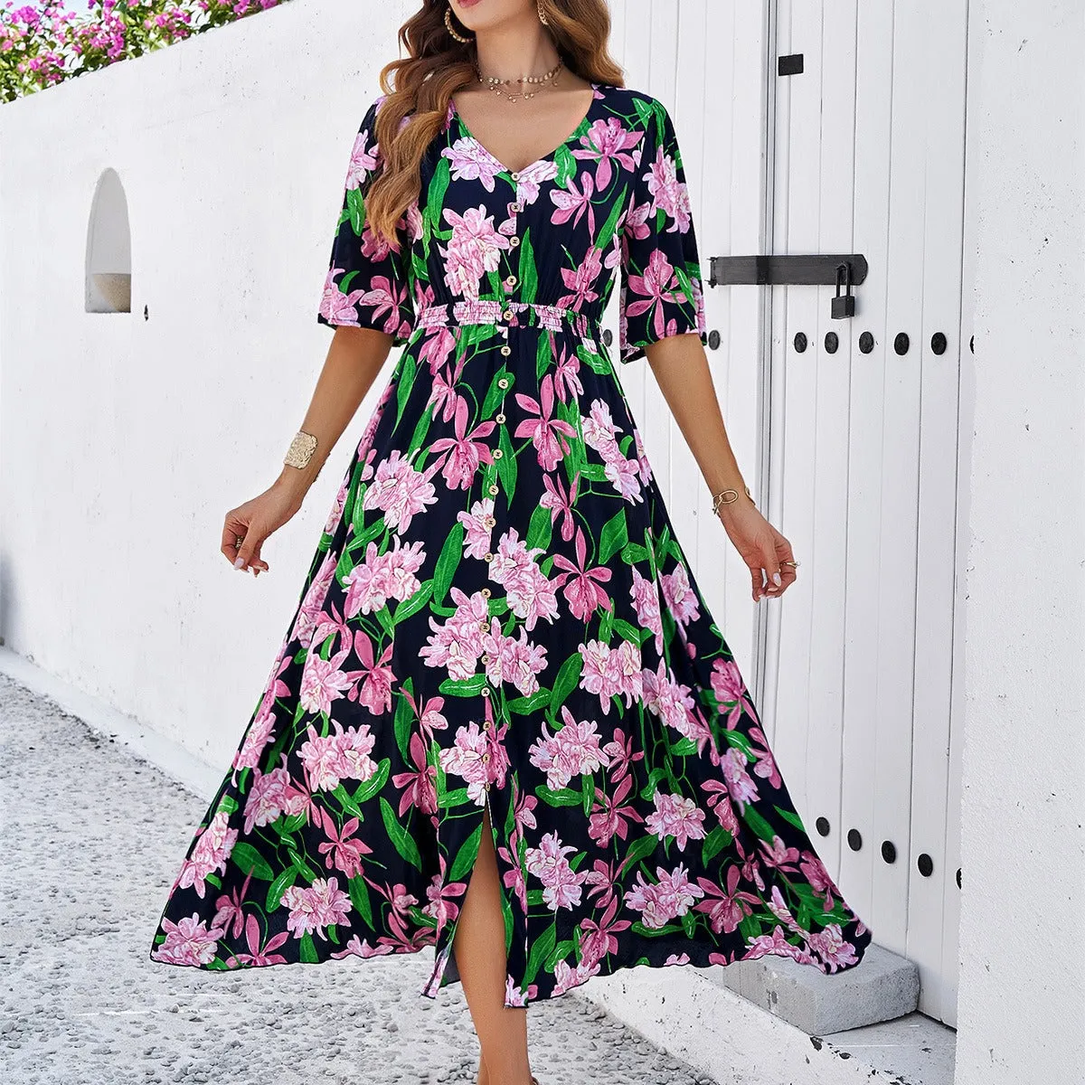 Women's Spring/Summer Vacation Casual Printed Split Dress sold by Zulily product image thumbnail 5