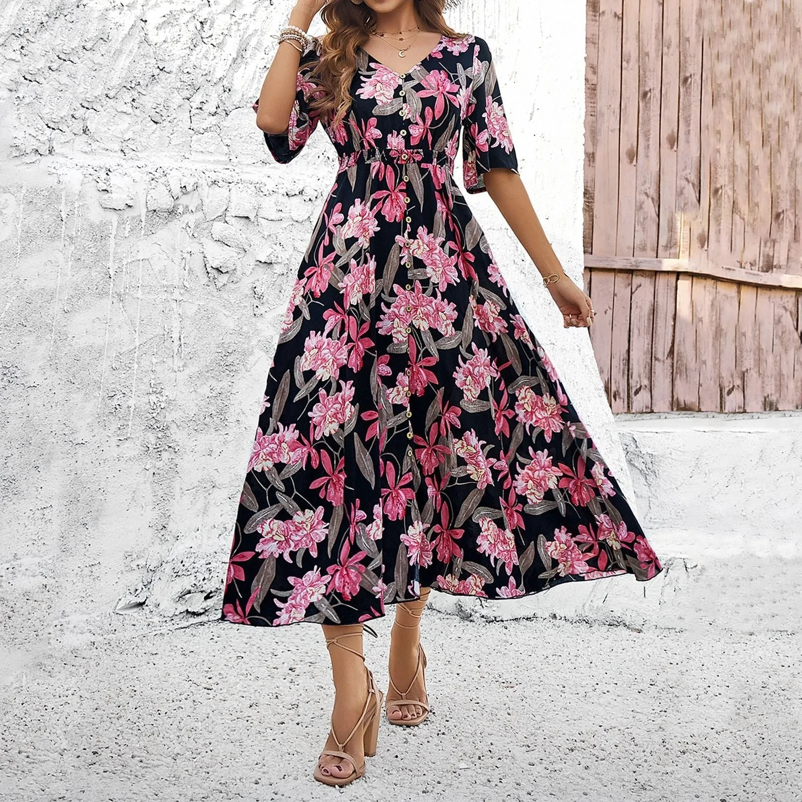 Women's Spring/Summer Vacation Casual Printed Split Dress sold by Zulily product image thumbnail 4