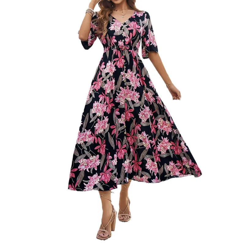 Women's Spring/Summer Vacation Casual Printed Split Dress made by Zulily