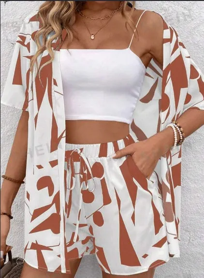 EMERY ROSE Color Blocking Geometric Printed Button Up Short Sleeve Top And Shorts Set For Summer Casual Vacation sold by Zulily product image thumbnail 3