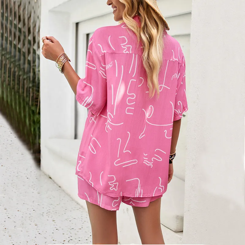 2Pcs Casual Printed Suits Short-sleeved Shirt And Drawstring Shorts Summer Fashion Womens Clothing sold by Zulily product image thumbnail 2