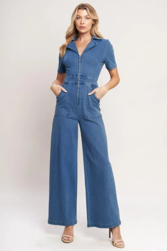 Catch Your Gaze Denim Jumpsuit made by Flying Tomato
