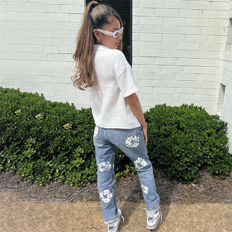 Fashionable Printed High Waist Straight Jeans For Women sold by Zulily product image thumbnail 3