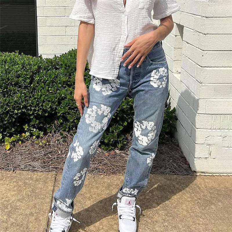 Fashionable Printed High Waist Straight Jeans For Women sold by Zulily product image thumbnail 4