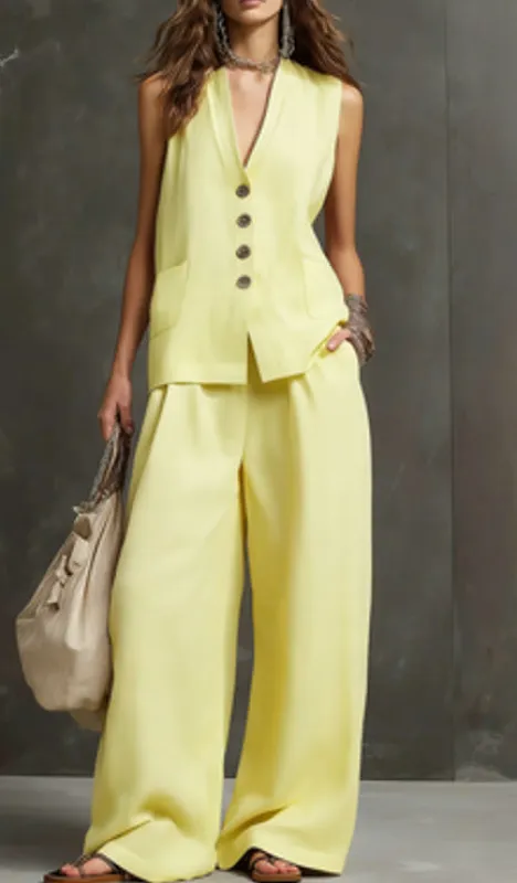 Women's Linen Sleeveless Vest & Wide-Leg Pants Two-Piece Set made by Zulily