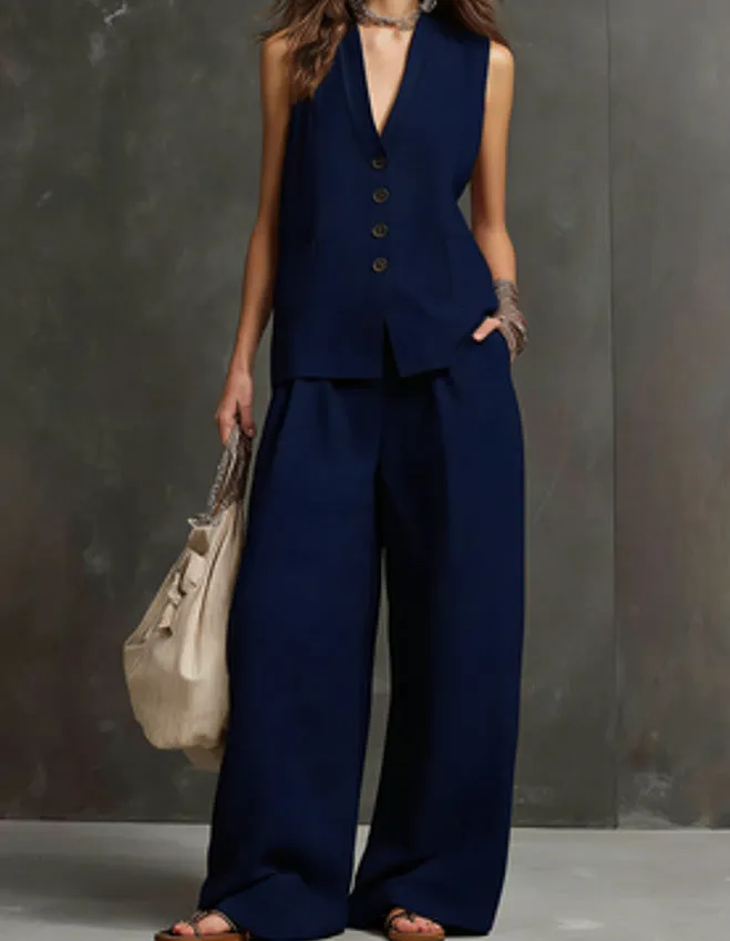 Women's Linen Sleeveless Vest & Wide-Leg Pants Two-Piece Set sold by Zulily product image thumbnail 5