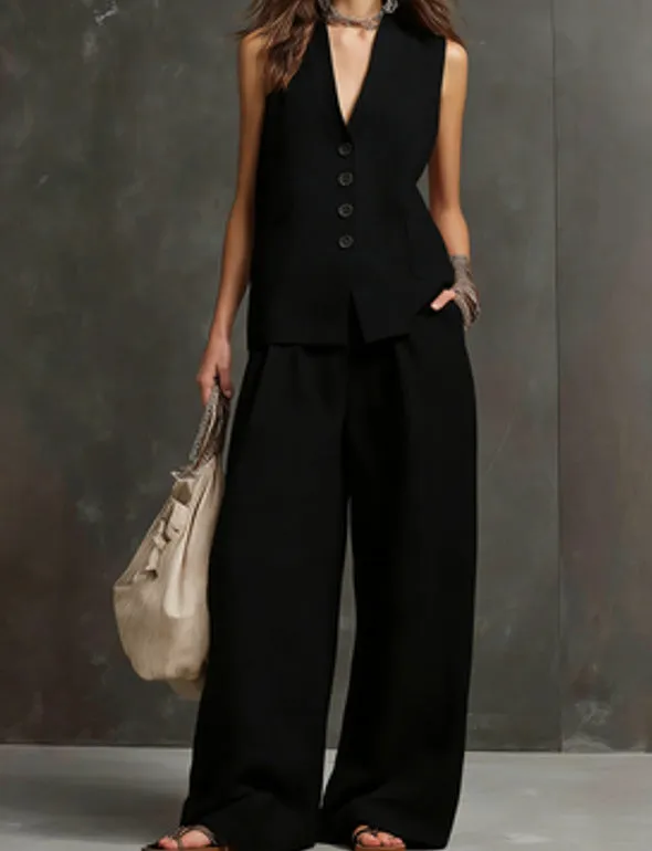 Women's Linen Sleeveless Vest & Wide-Leg Pants Two-Piece Set sold by Zulily product image thumbnail 2