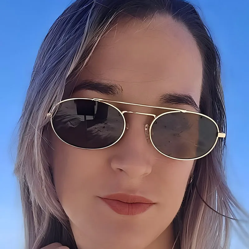 Retro Oval Dual-Beam Metal Sunglasses | UV Protection sold by Zulily product image thumbnail 4