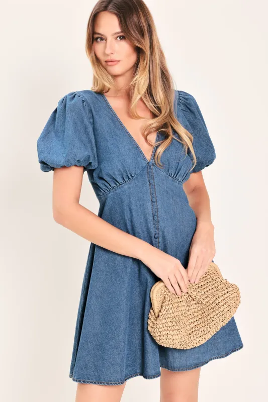 Soft Girl Denim Mini Dress made by Flying Tomato