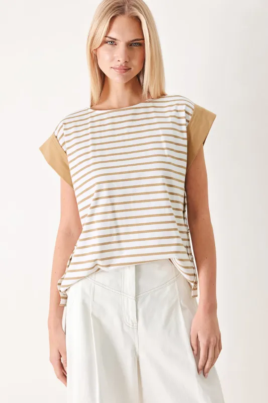 Sunset Mood Strip Knit Top made by Flying Tomato