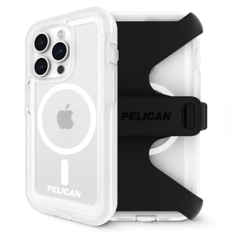 Pelican Voyager Series - iPhone 15 Pro Max Case 6.7" [Compatible with MagSafe] [Anti-Yellow] Magnetic Charging Phone Case With Belt Clip Holster Kickstand [18ft Military Grade Drop Protection] - Clear made by Zulily