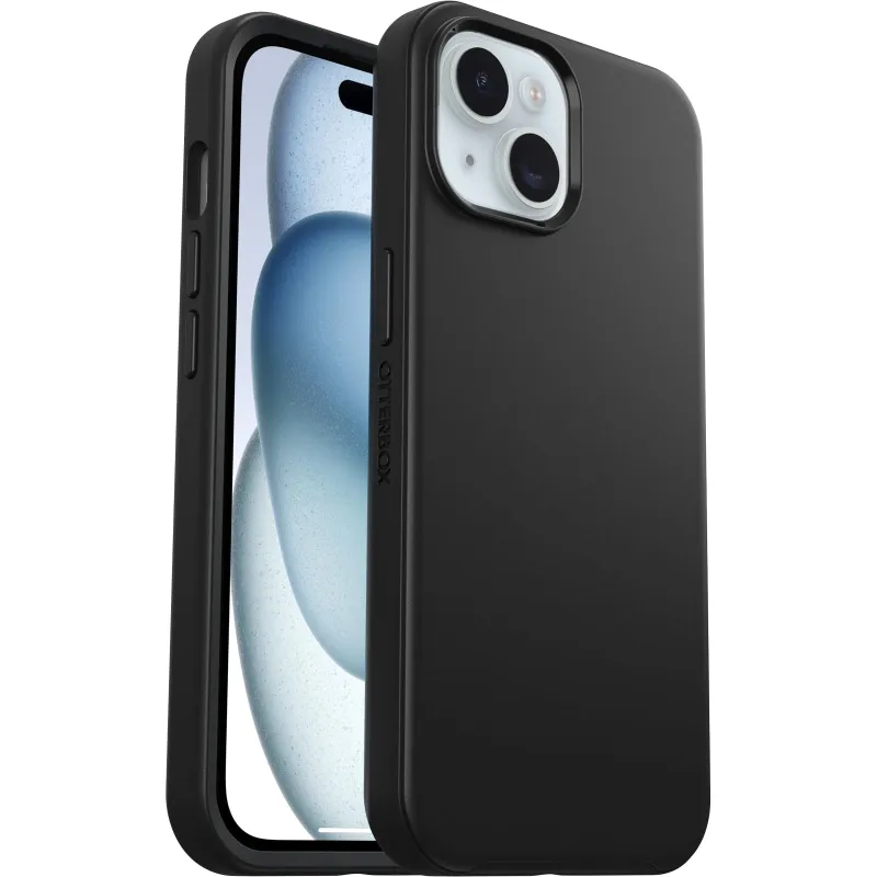 OtterBox iPhone 16e 15 14 & 13 Symmetry Series Case - BLACK snaps to MagSafe ultra-sleek raised edges protect camera & screen (ships in polybag) made by OtterBox