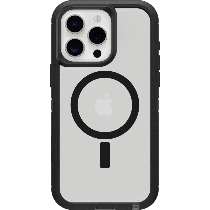 OtterBox iPhone 15 Pro MAX (Only) Defender Series XT Clear Case - Dark Side (Black/Clear) screenless Rugged Snaps to MagSafe Lanyard Attachment made by OtterBox