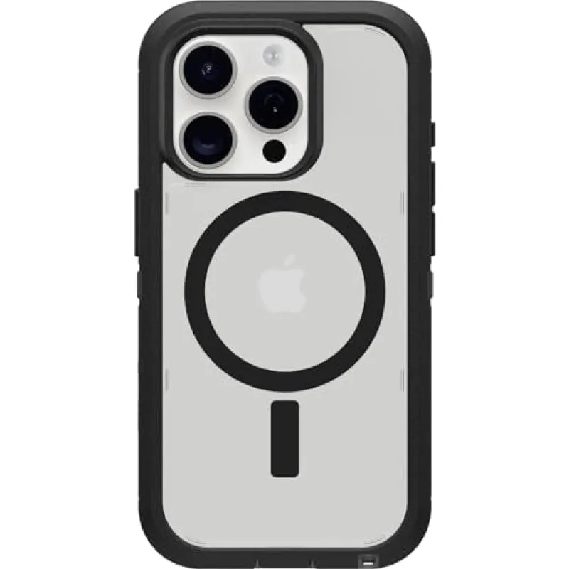 OtterBox iPhone 15 Pro (Only) Defender Series XT Clear Case - Dark Side (Black/Clear) Screenless Rugged Snaps to MagSafe Lanyard Attachment made by OtterBox