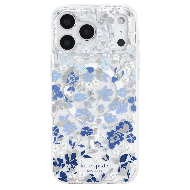 kate spade new york iPhone 17 Pro Max Case - Compatible with MagSafe - Designer Phone Case - Flowerbed Blue Gems made by Kate Spade