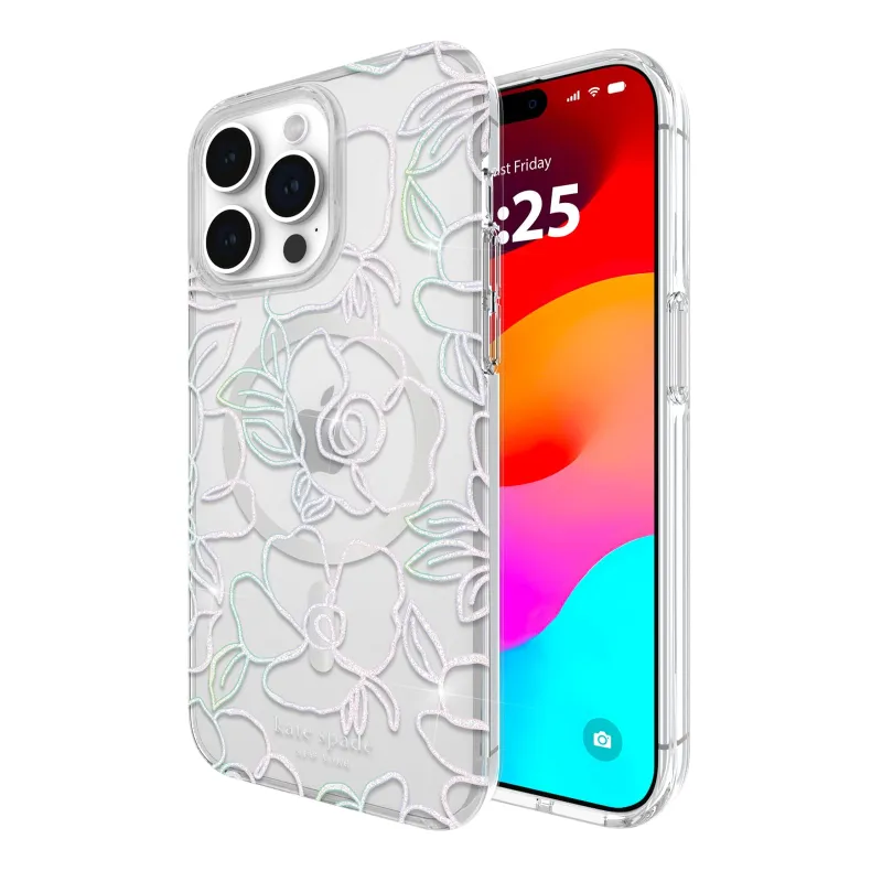 kate spade new york iPhone 15 Pro Max Case Compatible with MagSafe - Modern Floral Silver made by Kate Spade