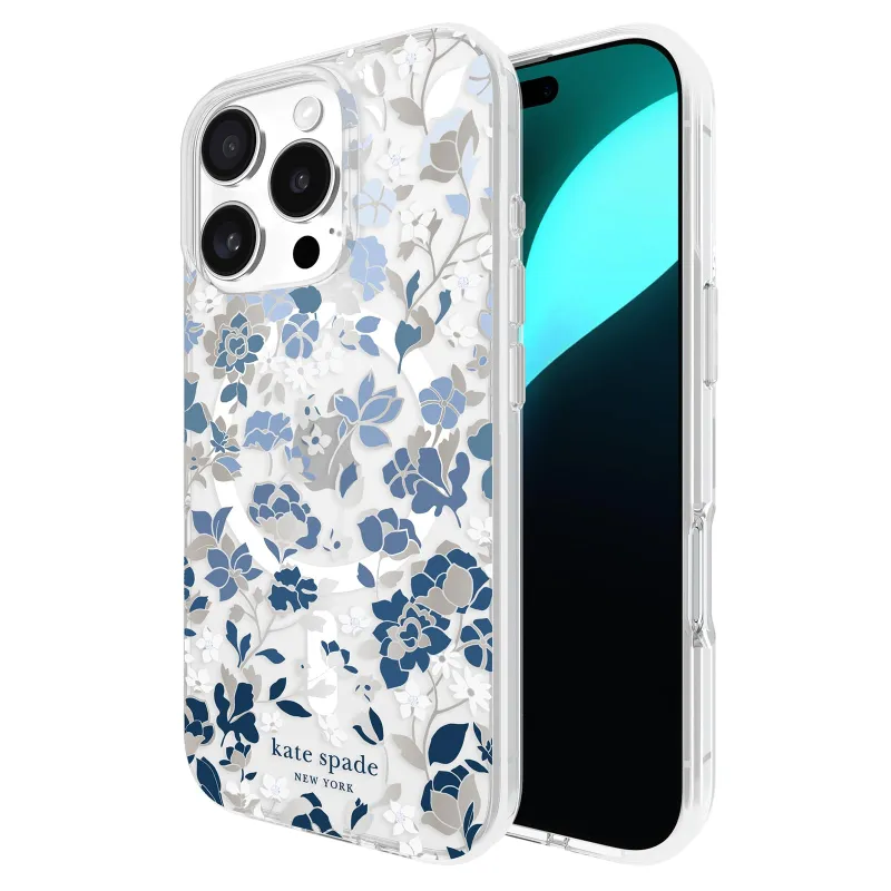 kate spade new york iPhone 16 Pro Case - Compatible with MagSafe - Designer Phone Case - Flowerbed Blue Gems made by Kate Spade