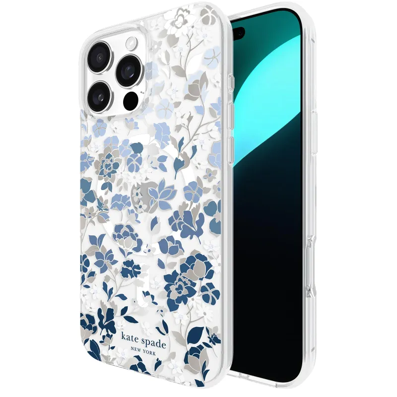 kate spade new york iPhone 16 Pro Max Case - Compatible with MagSafe - Designer Phone Case - Flowerbed Blue Gems made by Kate Spade