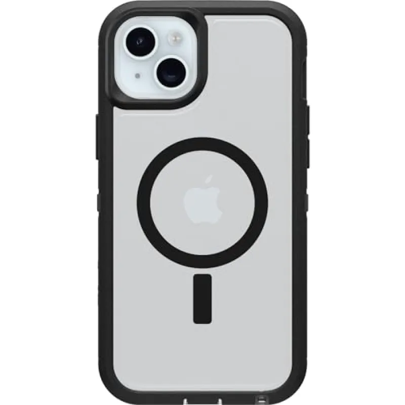 OtterBox iPhone 15 Plus and iPhone 14 Plus Defender Series XT Clear Case - DARK SIDE (Black/Clear) screenless rugged  snaps to MagSafe lanyard attachment (ships in polybag) made by OtterBox