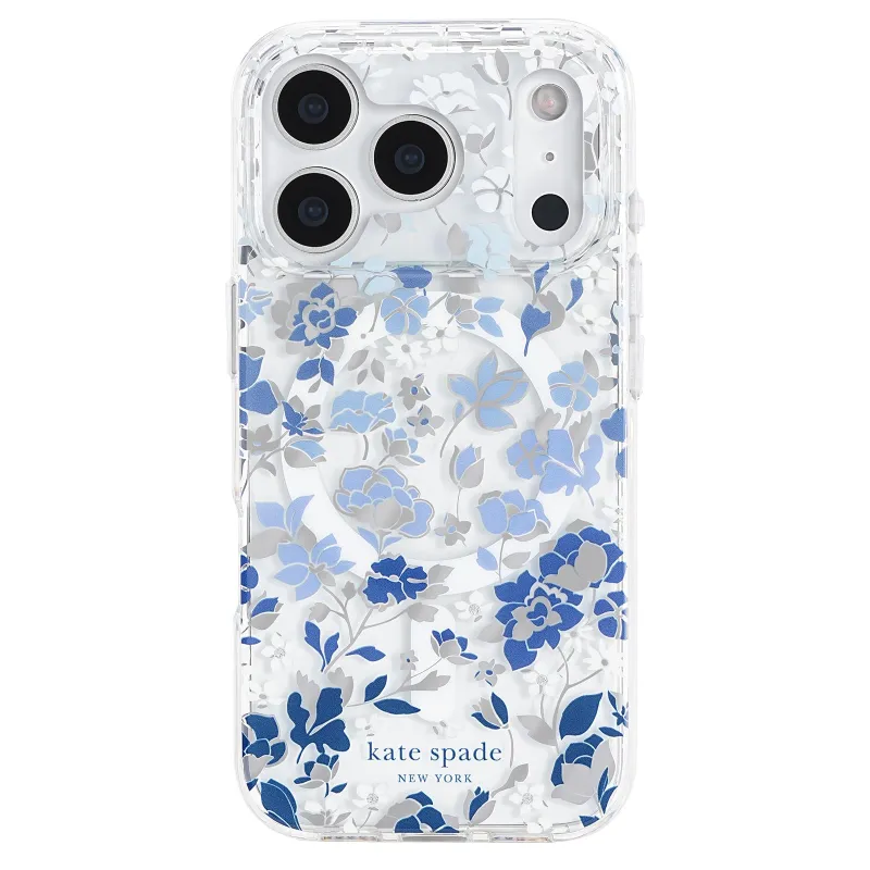 kate spade new york iPhone 17 Pro Case - Compatible with MagSafe - Designer Phone Case - Flowerbed Blue Gems made by Kate Spade