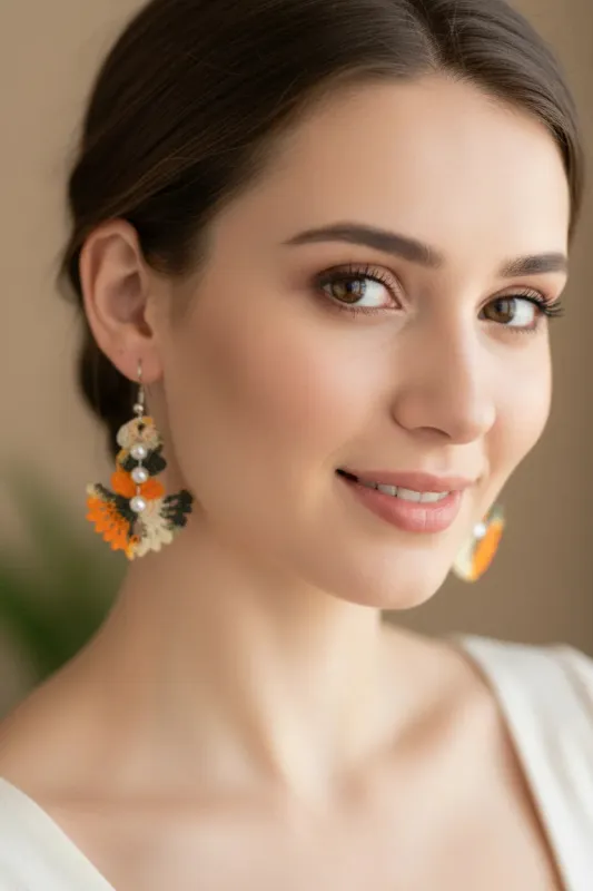Women’s Handmade Fan-Shaped Pearl Bead Earrings – Beaded Crochet Design made by Zulily