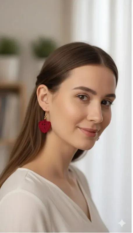 Women’s Handmade Red Crochet Earrings – Boho Thread Drop Design made by Zulily