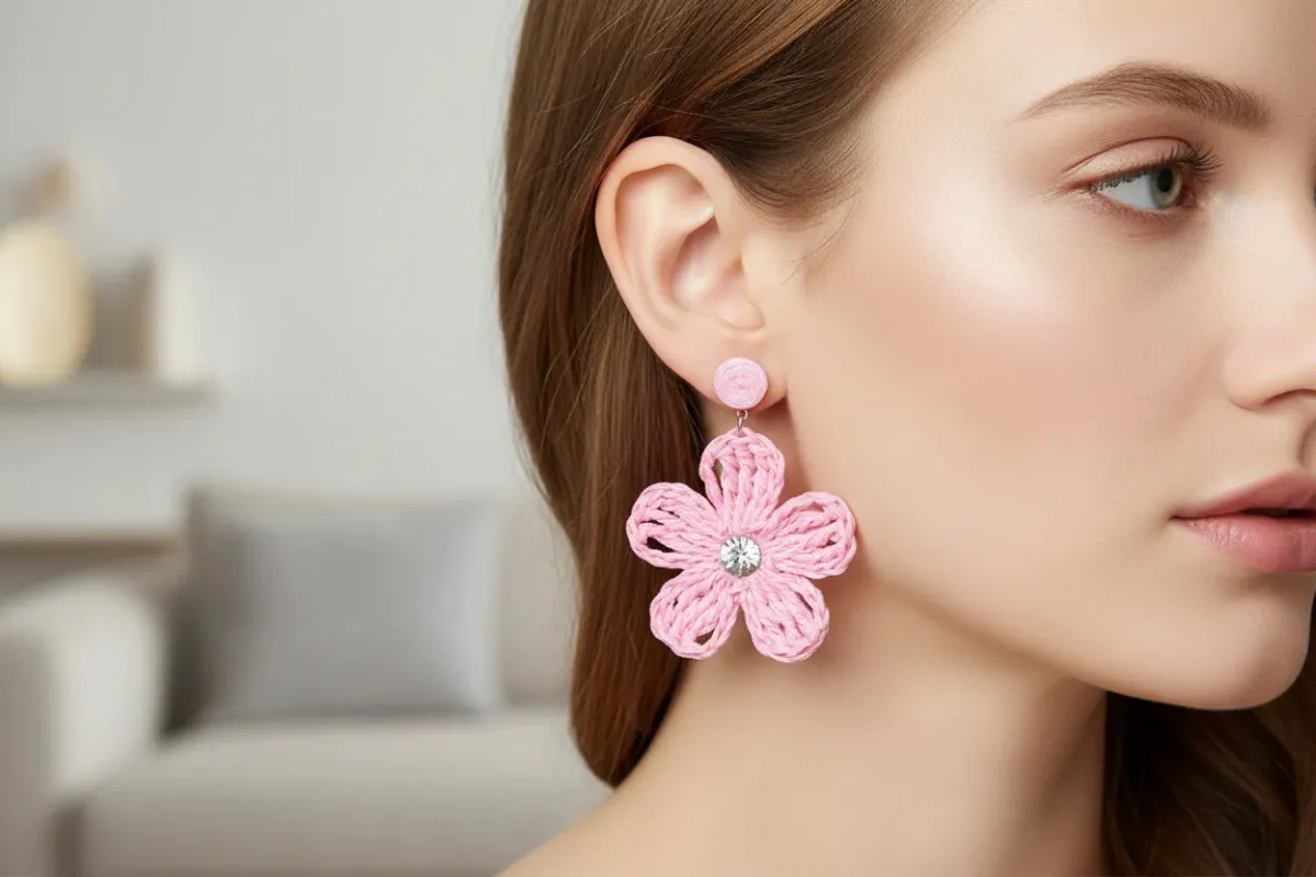 Women’s Handmade Pink Daisy Earrings – Crystal Bead Clip-On made by Zulily