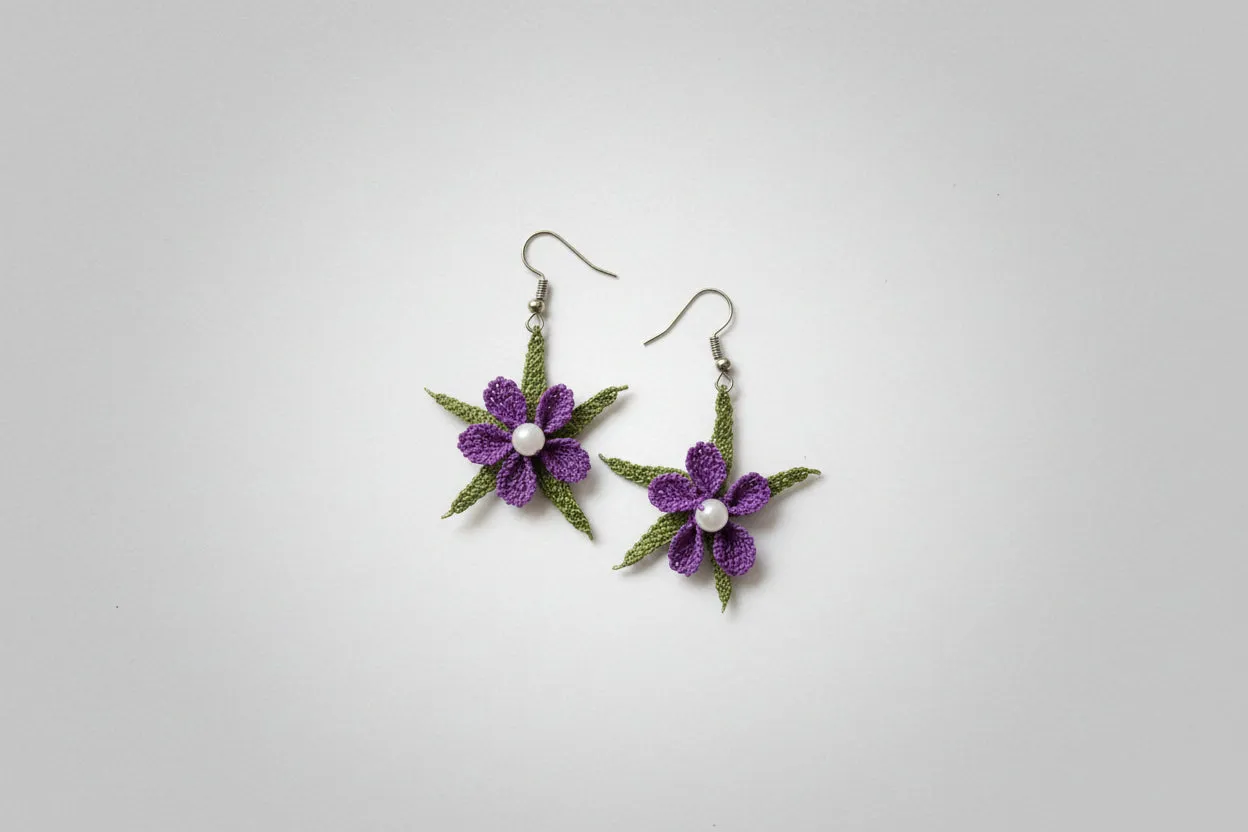 Handmade Purple Floral Crochet Dangle Earrings for Women sold by Zulily product image thumbnail 4