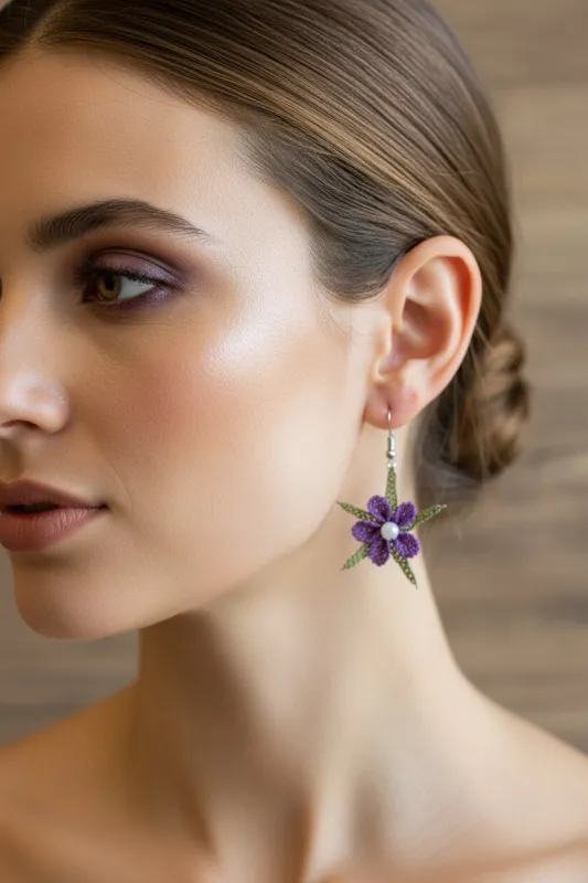 Handmade Purple Floral Crochet Dangle Earrings for Women made by Zulily