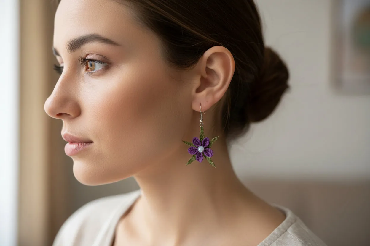 Handmade Purple Floral Crochet Dangle Earrings for Women sold by Zulily product image thumbnail 2