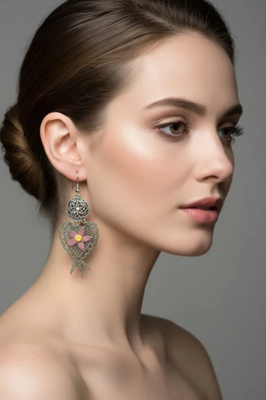 Handmade Dreamcatcher Floral Crochet Dangle Earrings for Women made by Zulily