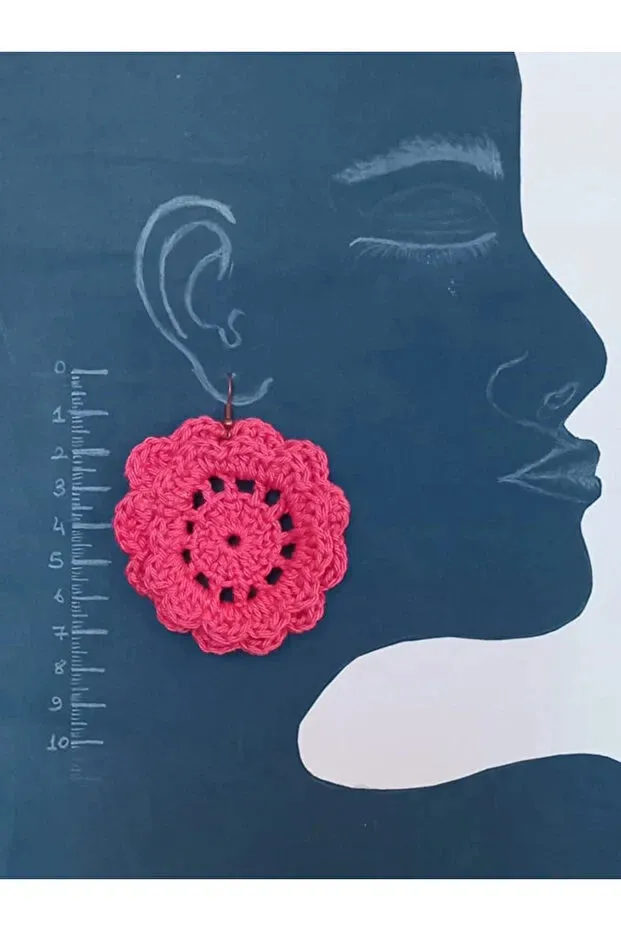 Women’s Handmade Pink Crochet Flower Earrings – Boho Floral Drop Design sold by Zulily product image thumbnail 4