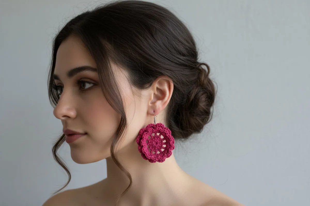 Women’s Handmade Pink Crochet Flower Earrings – Boho Floral Drop Design made by Zulily