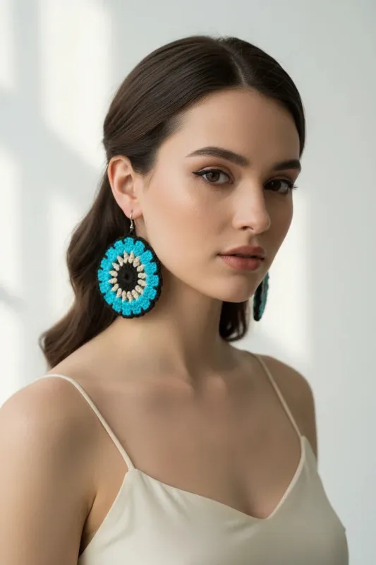 Women’s Handmade Knit Earrings – Boho Thread Drop Design made by Zulily