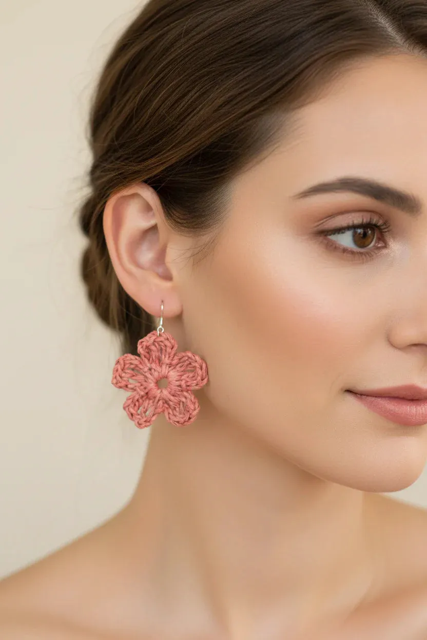 Women’s Handmade Raffia Flower Earrings – Crochet Boho Dangle Design sold by Zulily product image thumbnail 2