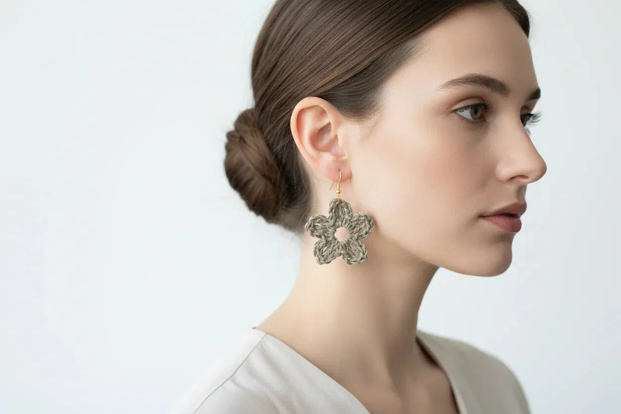 Women’s Handmade Raffia Flower Earrings – Crochet Boho Dangle Design sold by Zulily product image thumbnail 4