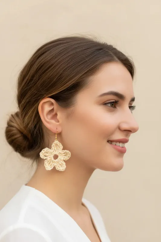 Women’s Handmade Raffia Flower Earrings – Crochet Boho Dangle Design made by Zulily