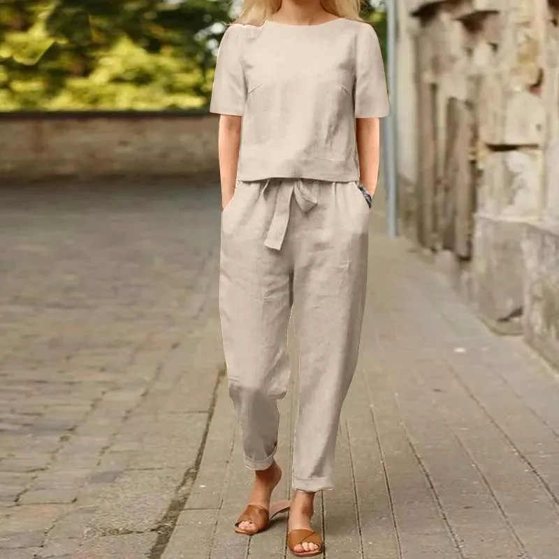 Wide-Leg Pants Two-Piece Set – Solid Color Casual Lounge Suit made by Zulily