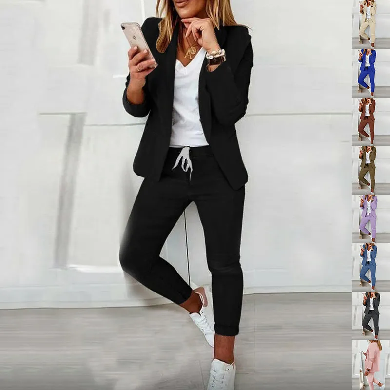 Lapel Blazer & Drawstring Trousers OL Suit – 12 Colors XS–3XL made by Zulily