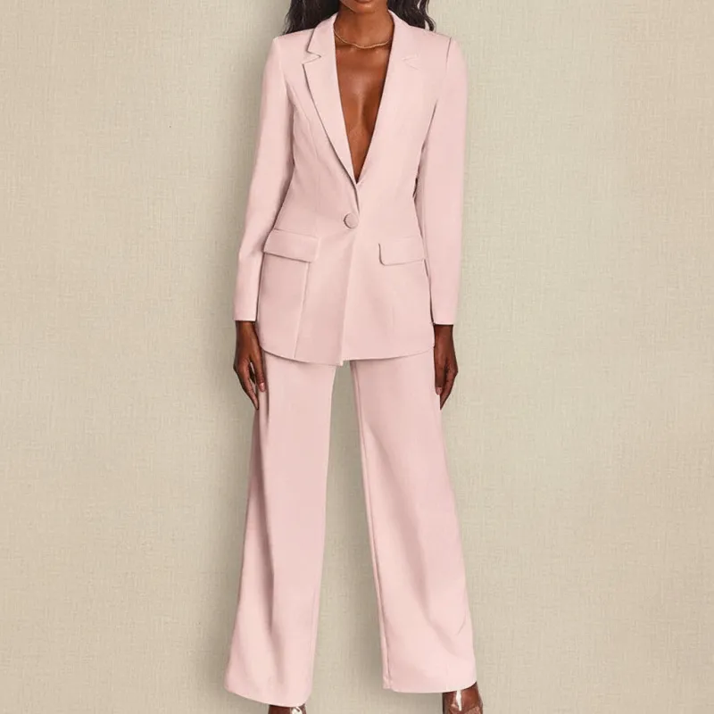 Lapel Button-Down Blazer & Straight-Leg Trousers Suit made by Zulily