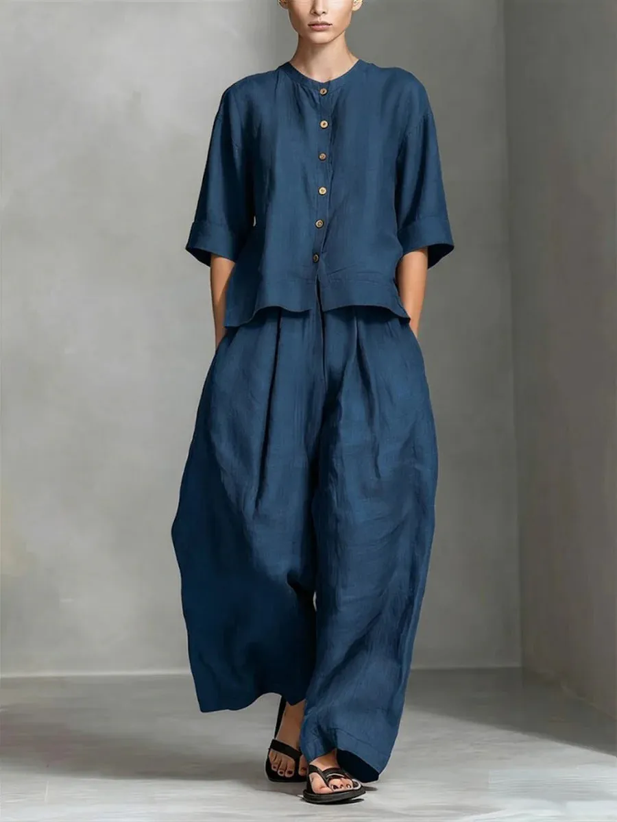 Three-Quarter Sleeve Shirt & Loose Trousers Two-Piece Set sold by Zulily product image thumbnail 5