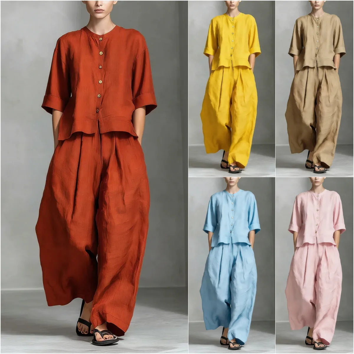 Three-Quarter Sleeve Shirt & Loose Trousers Two-Piece Set sold by Zulily product image thumbnail 3