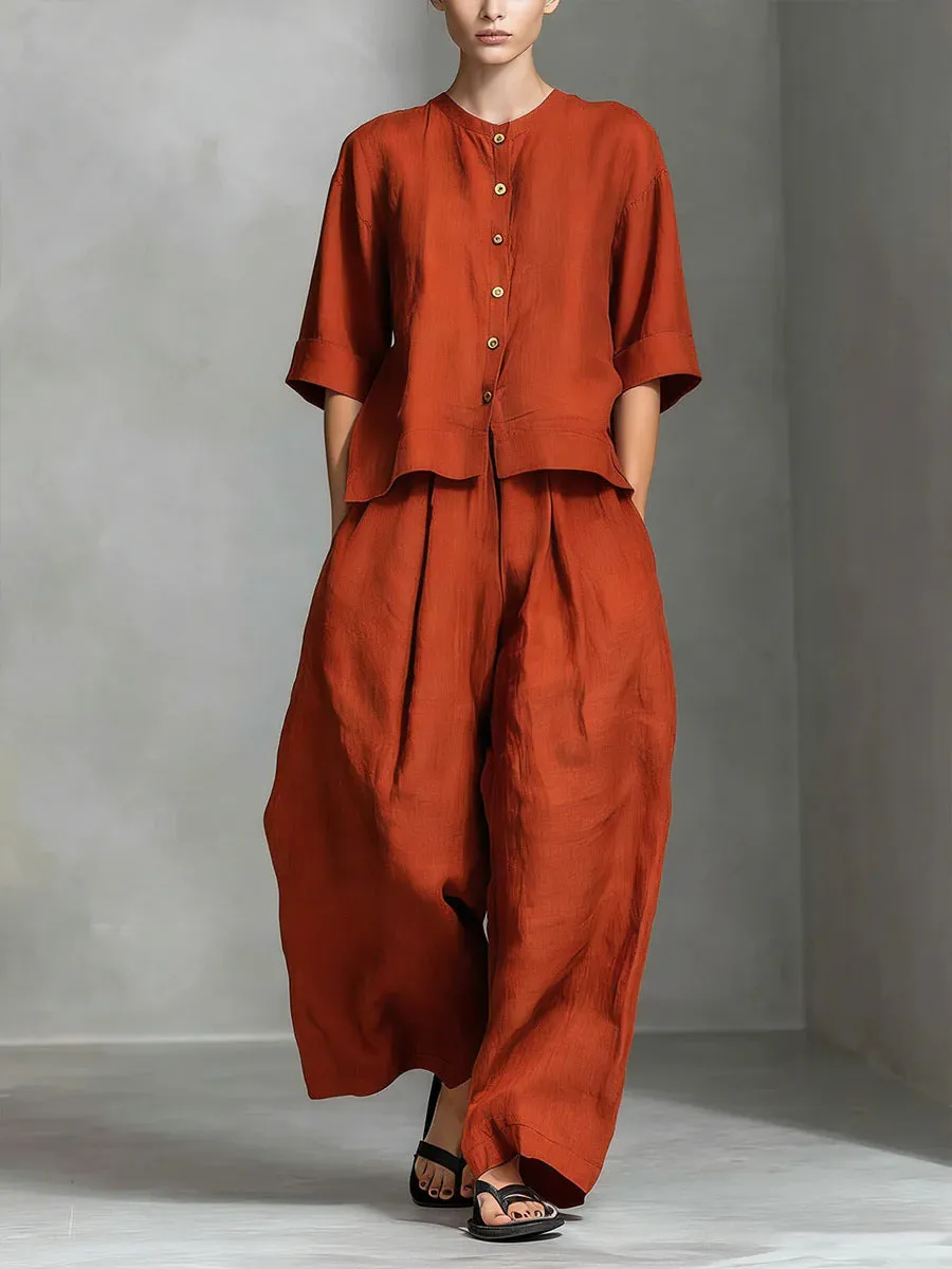 Three-Quarter Sleeve Shirt & Loose Trousers Two-Piece Set sold by Zulily product image thumbnail 4