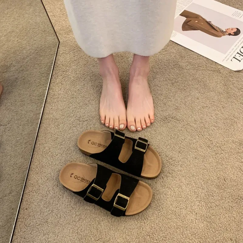Women’s Adjustable Double Buckle Cork Footbed Sandals made by Leo Rosi